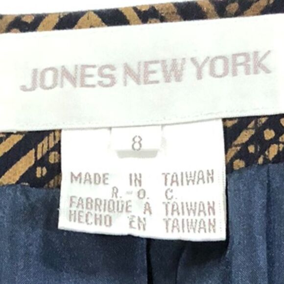 Jones New York Vintage Brown & Navy Geometric Patterned Collarless Blazer Size 8 - Picture 8 of 10